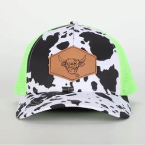 Cow Print  Cap with Neon Green Accents